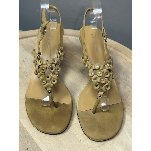 Parade Distressed Gold heels Womens‎ 9 Strappy Buckle Embellished - Picture 1 of 10
